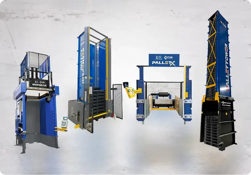 A photo of the QTEK Pallet Dispenser, Bomber, Pallet Exchanger and Pallet Tower